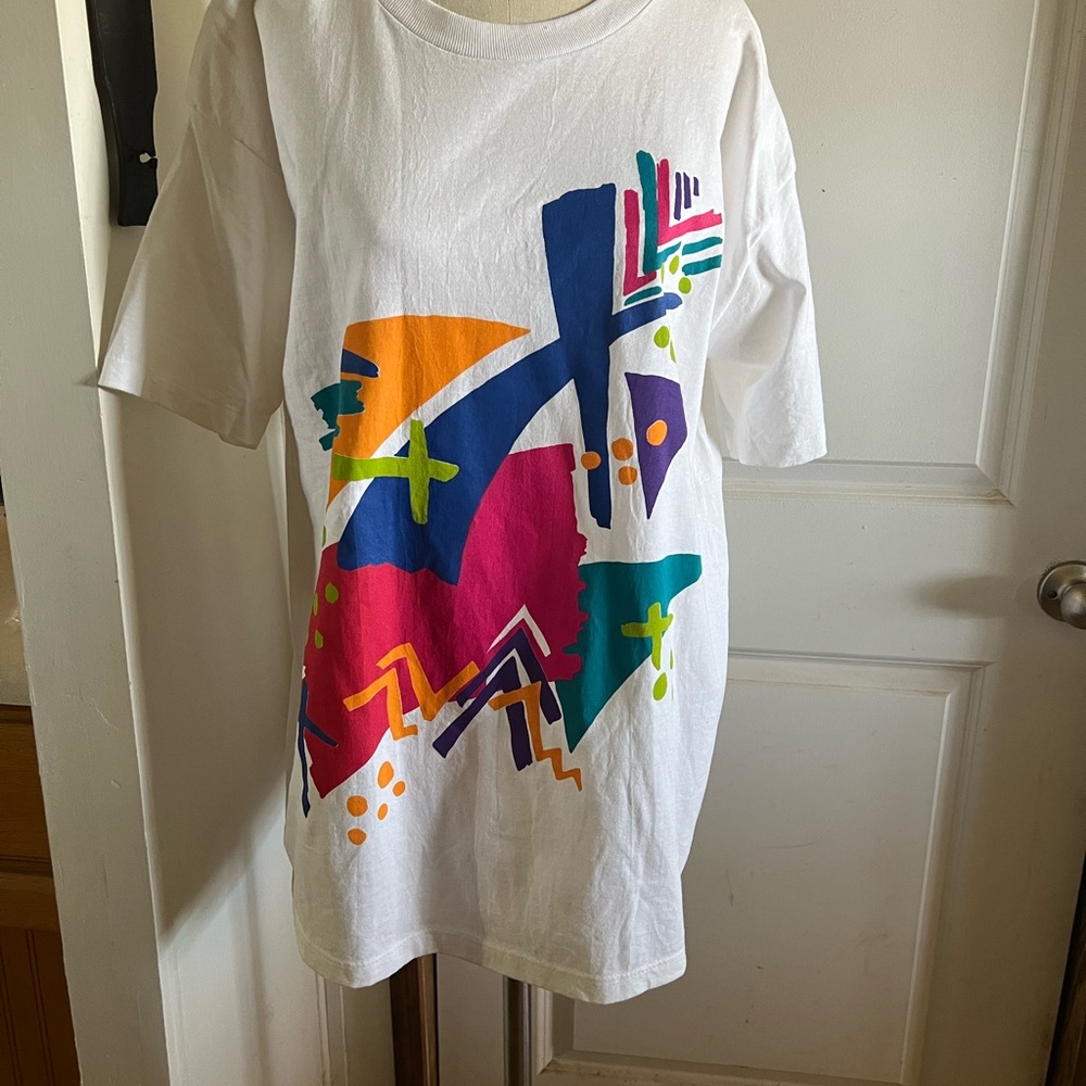 White and Pink Oversized Graphic Short Sleeve Tee